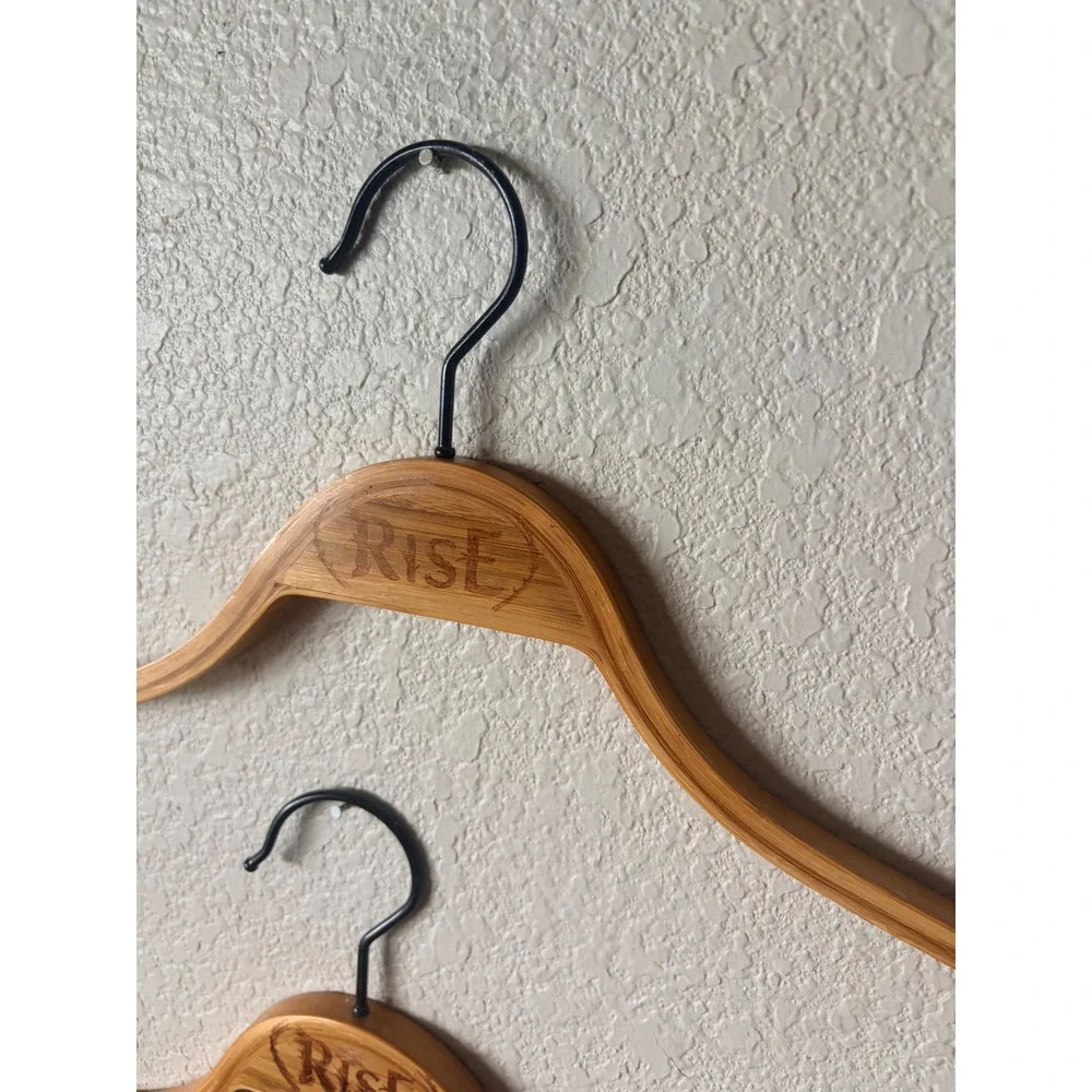 Rise Bamboo Wood‎ Clothing Hangers Set of 2 Natural Brown with Non-Slip Grips